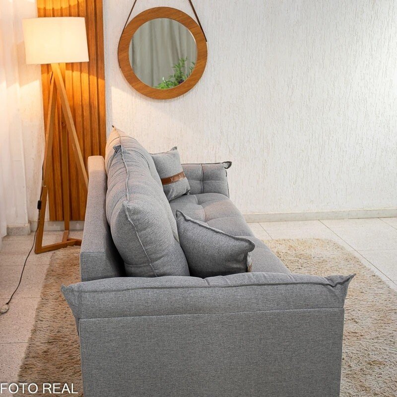 Sofá 3 Lugares Creta Larg. 1.80m Linho Cinza 27 - Molas bonnel - Imagem 6