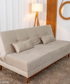 Sofá Cama Madrid Veludo Bege 2269 Larg. 1.80m - Molas Bonnel
