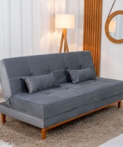 Sofá Cama Madrid larg. 1.80m Molas Bonnel Veludo Cinza 2303