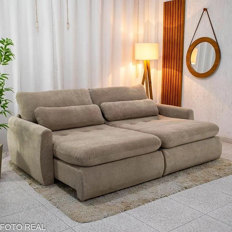 Sofá Retrátil Reclinável Gran Bello 2.30m Linho Cinza 31 - Molas Ensacadas Pocket - Imagem 13