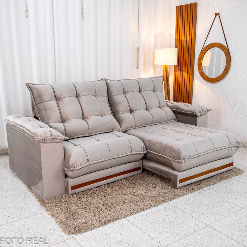 Sofá Retrátil Reclinável Barcelona 2.30m Veludo Cinza 319 - D33 e Molas Ensacadas - Imagem 3