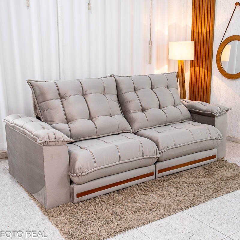 Sofá Retrátil Reclinável Barcelona 2.30m Veludo Cinza 319 - D33 e Molas Ensacadas - Imagem 4