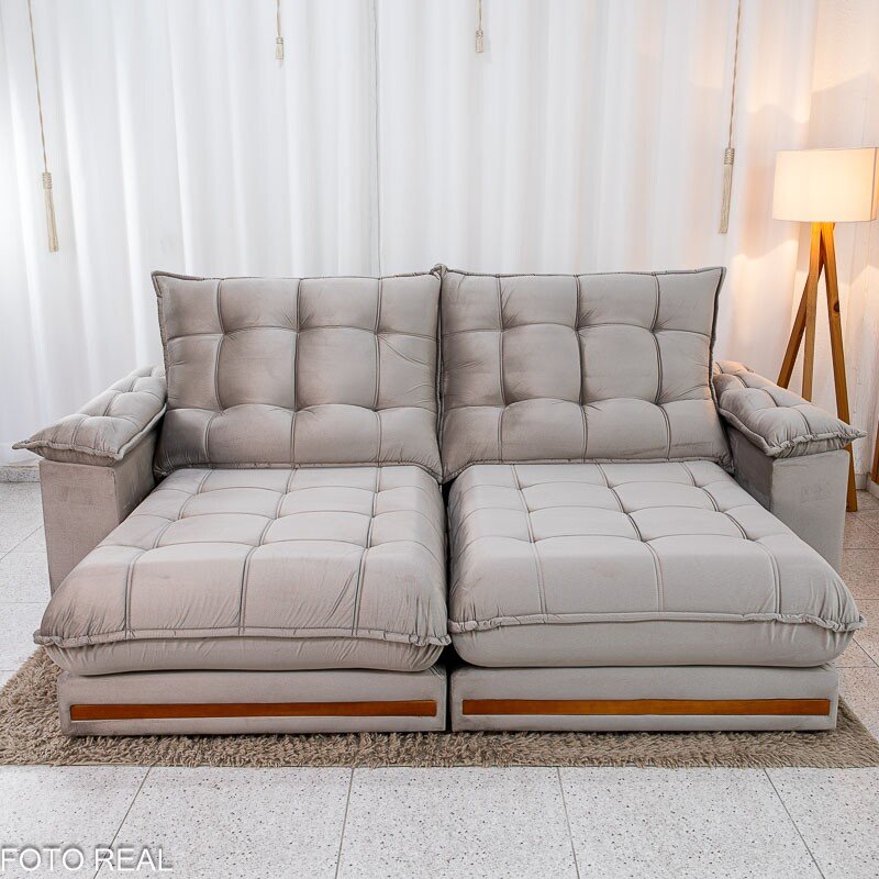 Sofá Retrátil Reclinável Barcelona 2.30m Veludo Cinza 319 - D33 e Molas Ensacadas - Imagem 5