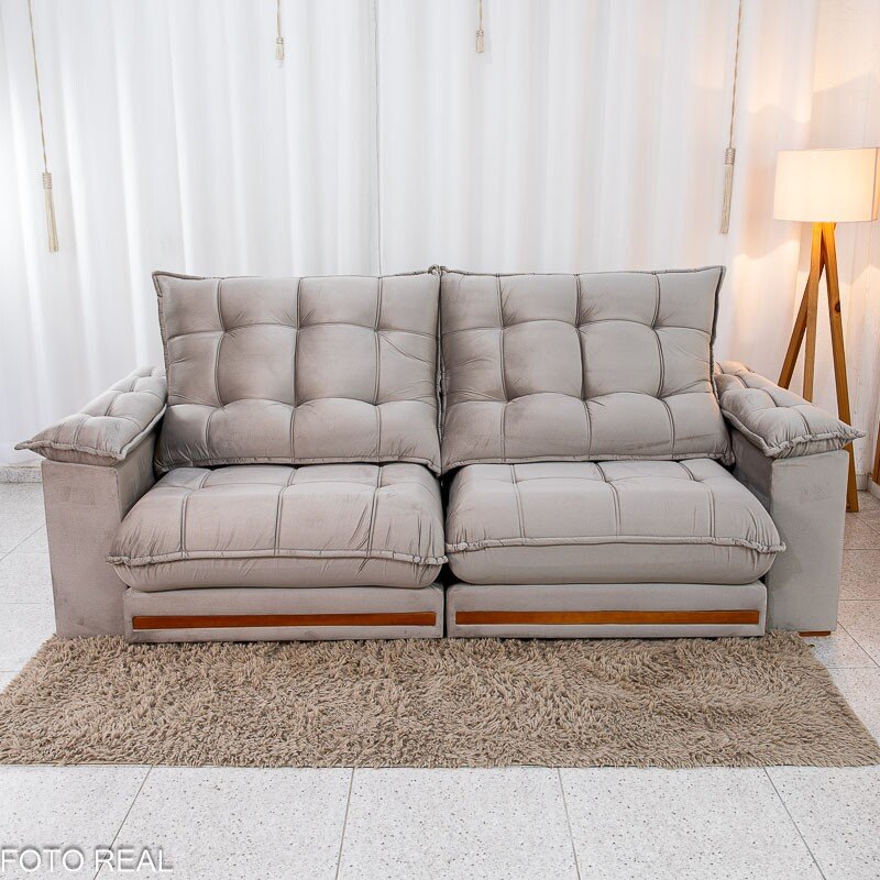 Sofá Retrátil Reclinável Barcelona 2.30m Veludo Cinza 319 - D33 e Molas Ensacadas - Imagem 6