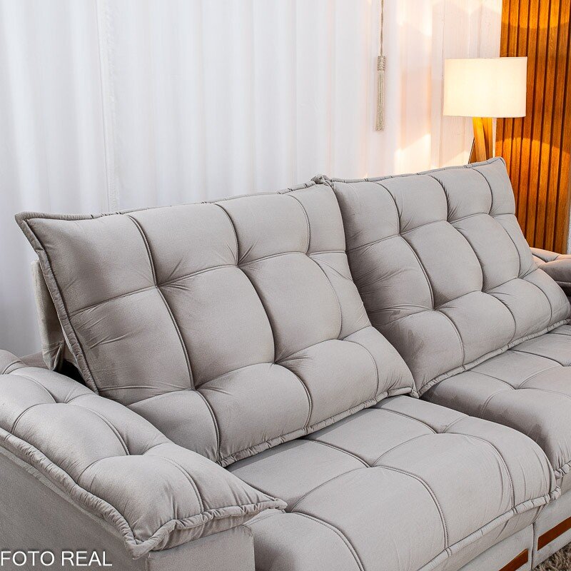 Sofá Retrátil Reclinável Barcelona 2.30m Veludo Cinza 319 - D33 e Molas Ensacadas - Imagem 7