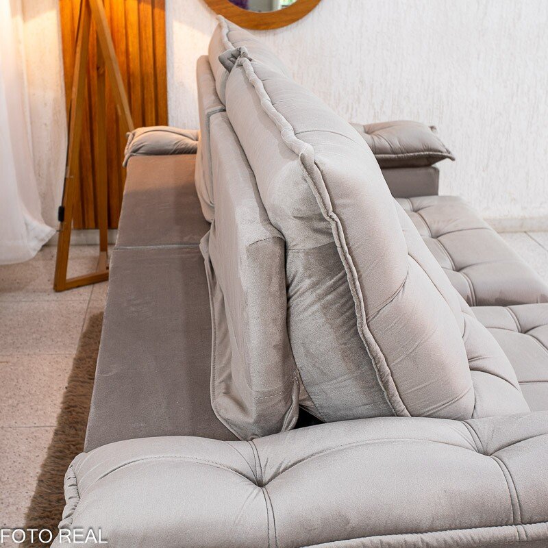 Sofá Retrátil Reclinável Barcelona 2.30m Veludo Cinza 319 - D33 e Molas Ensacadas - Imagem 9