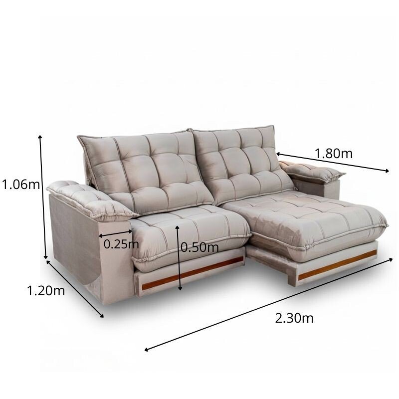 Sofá Retrátil Reclinável Barcelona 2.30m Veludo Cinza 319 - D33 e Molas Ensacadas - Imagem 2