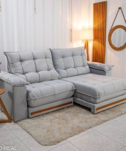 Sofá Retrátil Reclinável Barcelona (ISMAEL)  Veludo Prata 321 Larg. 2.30m - D33 e Molas Ensacadas