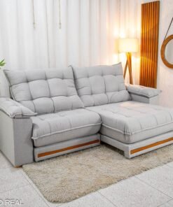 Sofá Retrátil Reclinável Barcelona 2.50m Linho Cinza Claro 461 - D33 e Molas Ensacadas