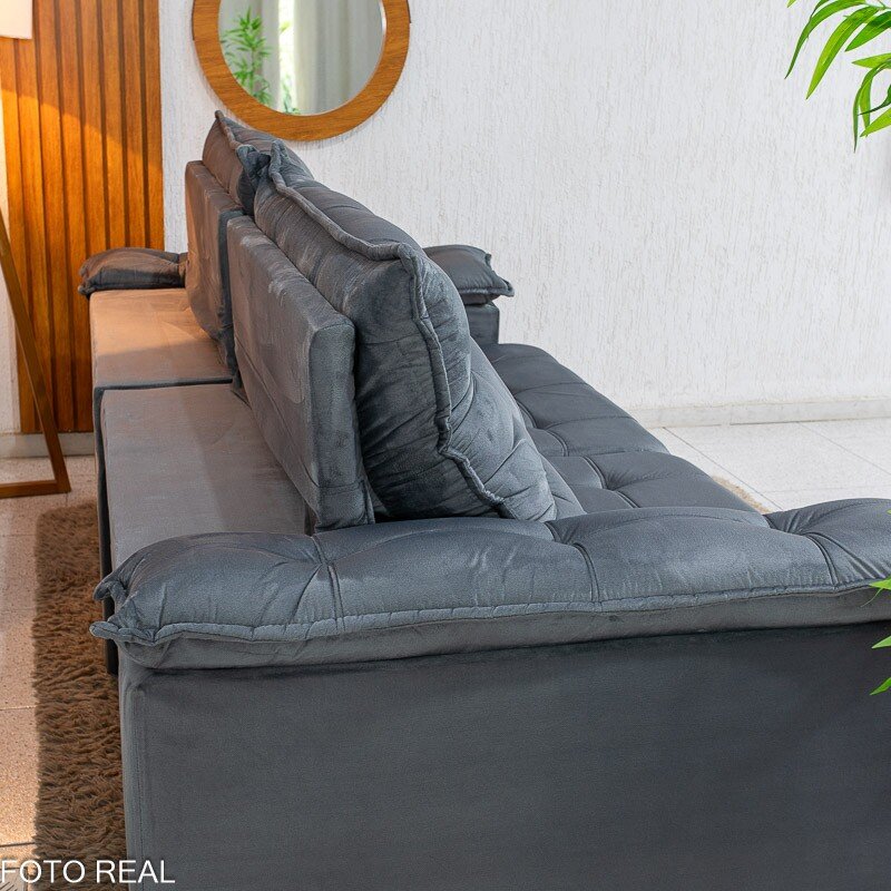 Sofá Retrátil Reclinável Barcelona 2.50m Veludo Chumbo 330 - D33 e Molas Ensacadas - Imagem 10