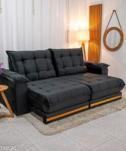 Sofá Retrátil Reclinável Barcelona 2.50m Veludo Preto 322 - D33 e Molas Ensacadas