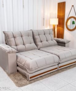Sofá Retrátil Reclinável Barcelona 2.30m Veludo Cinza 319 - D33 e Molas Ensacadas