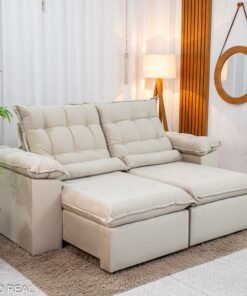 Sofá Retrátil Reclinável 2.00m Emanuelly Veludo Bege 01- D28 Soft
