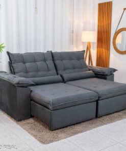 Sofá Retrátil Reclinável Emanuelly Veludo Cinza 20 Larg. 2.30m  - D28 Soft