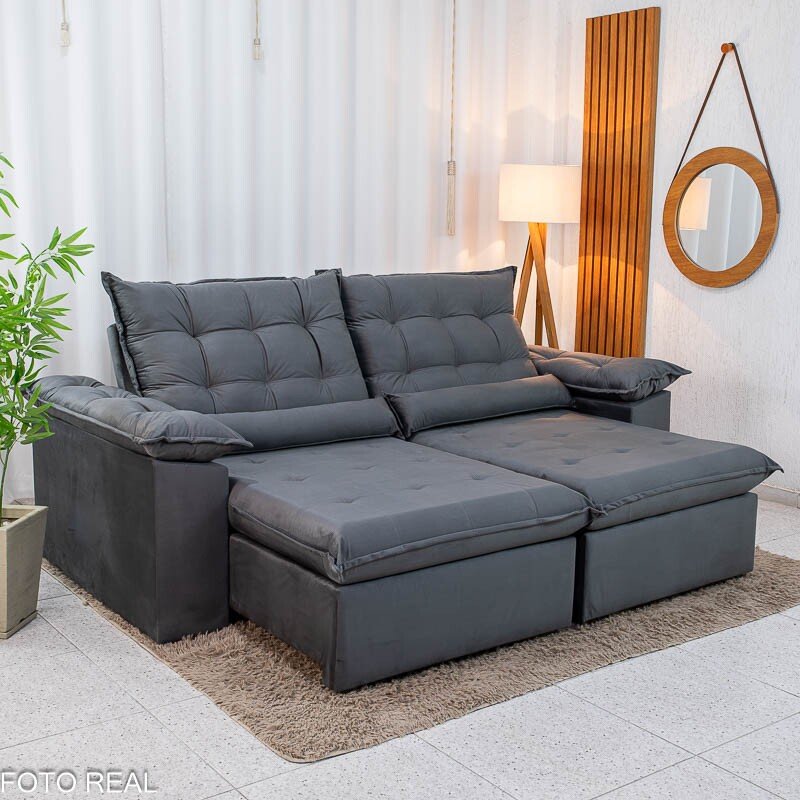 Sofá Retrátil Reclinável Barcelona 2.30m Veludo Cinza 319 - D33 e Molas Ensacadas - Imagem 10