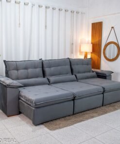 Sofá Retrátil Reclinável Emanuelly 3.20m Veludo Cinza 20 - D28 Soft