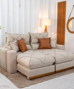 Sofá Retrátil Reclinável Gran Bello 2.00m Linho Bege - Molas Ensacadas