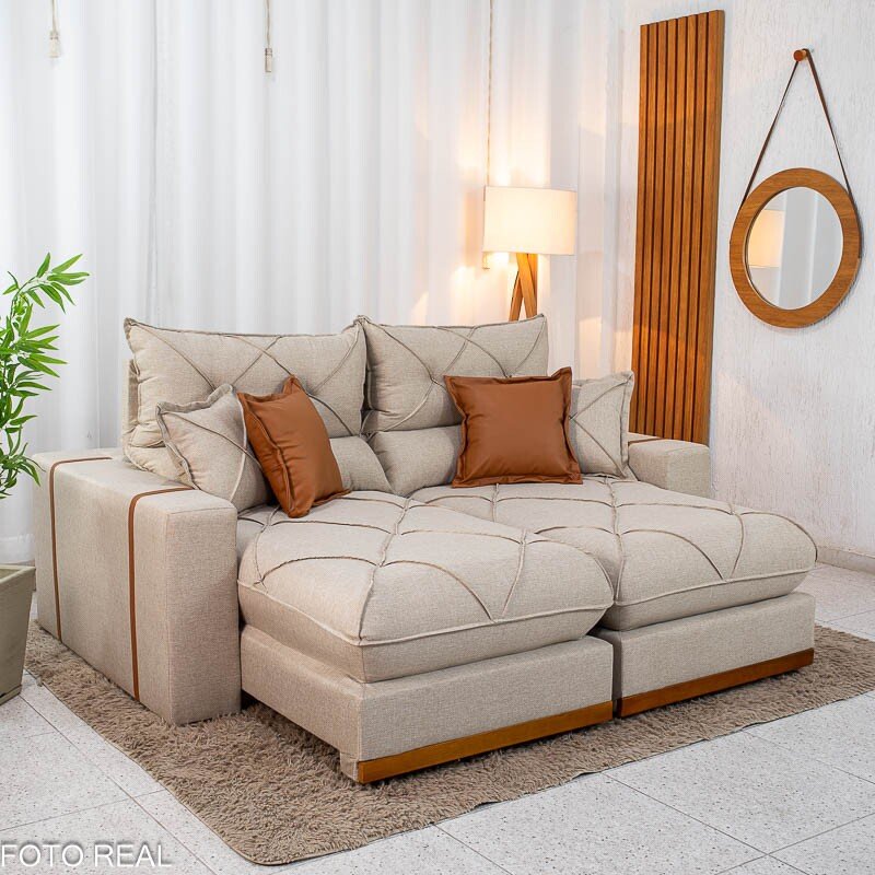 Sofá Retrátil Reclinável Gran Bello 2.00m Linho Bege - Molas Ensacadas