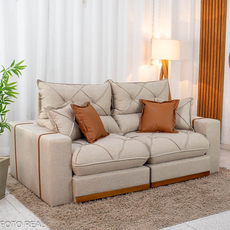 Sofá Retrátil Reclinável Gran Bello 2.00m Linho Bege - Molas Ensacadas - Imagem 3