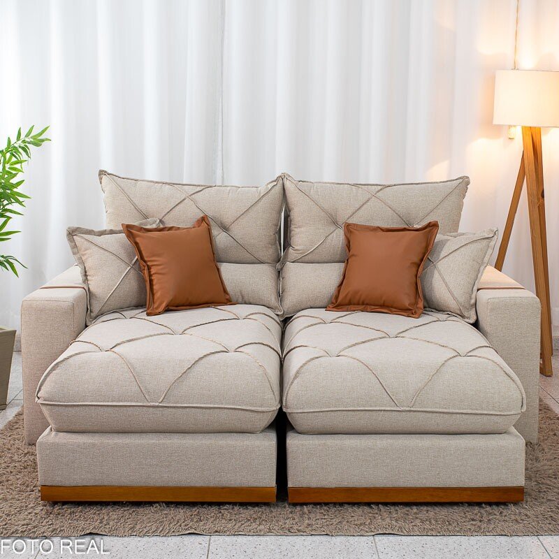 Sofá Retrátil Reclinável Gran Bello 2.00m Linho Bege - Molas Ensacadas - Imagem 5