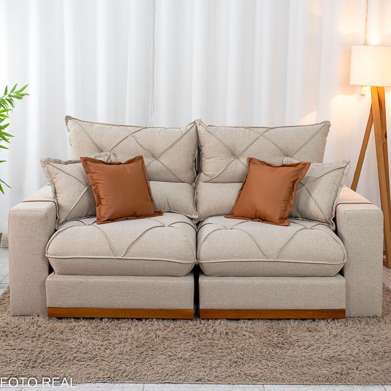 Sofá Retrátil Reclinável Gran Bello 2.00m Linho Bege - Molas Ensacadas - Imagem 6