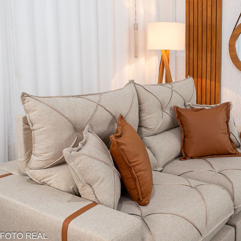 Sofá Retrátil Reclinável Gran Bello 2.00m Linho Bege - Molas Ensacadas - Imagem 7