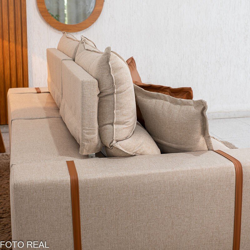 Sofá Retrátil Reclinável Gran Bello 2.00m Linho Bege - Molas Ensacadas - Imagem 9