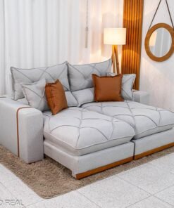 Sofá Retrátil Reclinável Gran Bello 2.00m Linho Cinza 31 - Molas Ensacadas Pocket