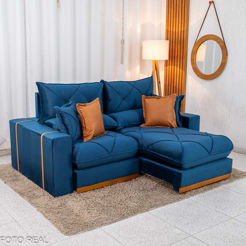 Sofá Retrátil Reclinável Gran Bello 2.00m Veludo Azul - Molas Ensacadas - Imagem 4