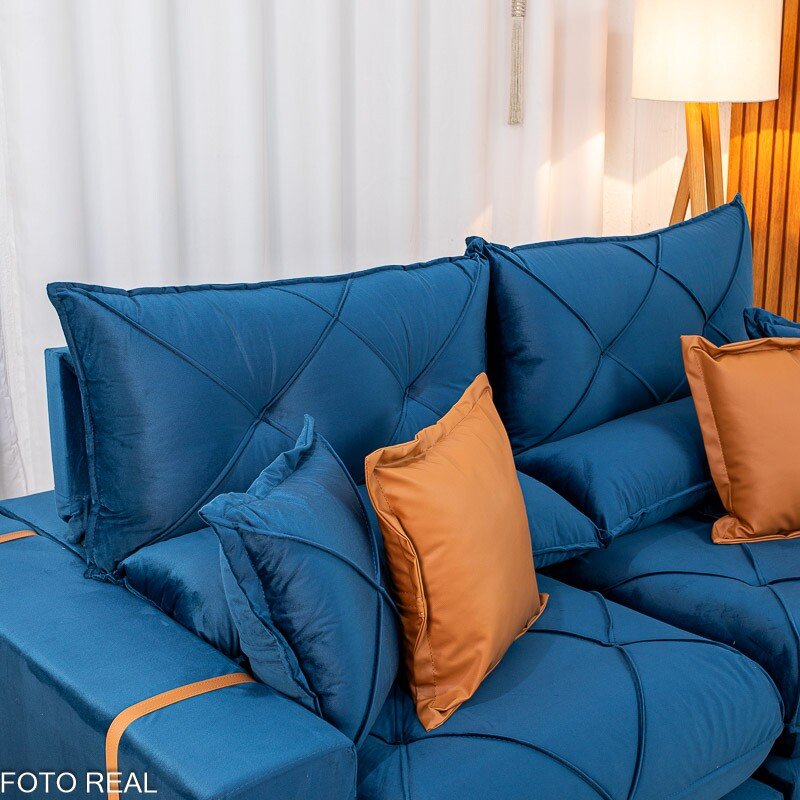 Sofá Retrátil Reclinável Gran Bello 2.00m Veludo Azul - Molas Ensacadas - Imagem 7