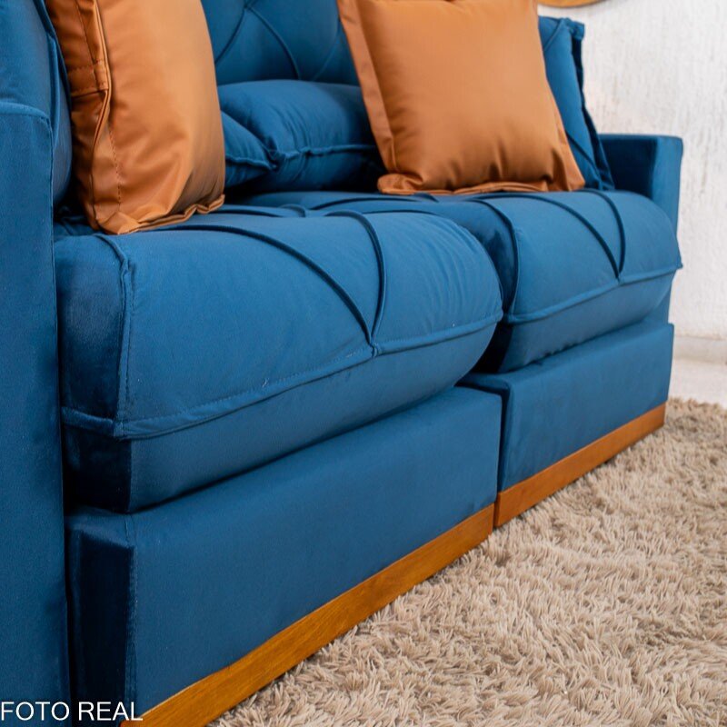 Sofá Retrátil Reclinável Gran Bello 2.00m Veludo Azul - Molas Ensacadas - Imagem 8