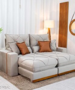 Sofá Retrátil Reclinável Gran Bello 2.00m Veludo Capuccino - Molas Ensacadas