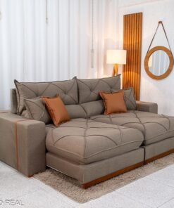 Sofá Retrátil Reclinável Gran Bello 2.30m Linho Marrom 28 - Molas Ensacadas Pocket