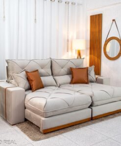 Sofá Retrátil Reclinável Gran Bello 2.30m Veludo Capuccino - Molas Ensacadas