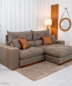 Sofá Retrátil Reclinável Gran Bello 2.50m Linho Marrom - Molas Ensacadas Pocket