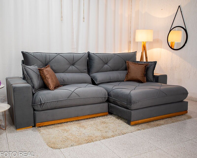 Sofá Retrátil Reclinável Gran Bello 2.90m Veludo Cinza 20 - Molas Ensacadas Pocket - Imagem 3