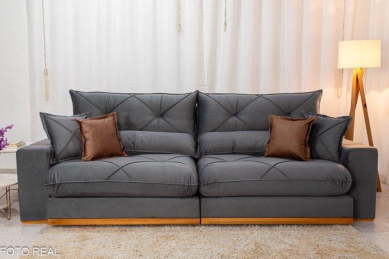 Sofá Retrátil Reclinável Gran Bello 2.90m Veludo Cinza 20 - Molas Ensacadas Pocket - Imagem 4