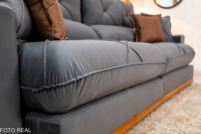 Sofá Retrátil Reclinável Gran Bello 2.90m Veludo Cinza 20 - Molas Ensacadas Pocket - Imagem 5