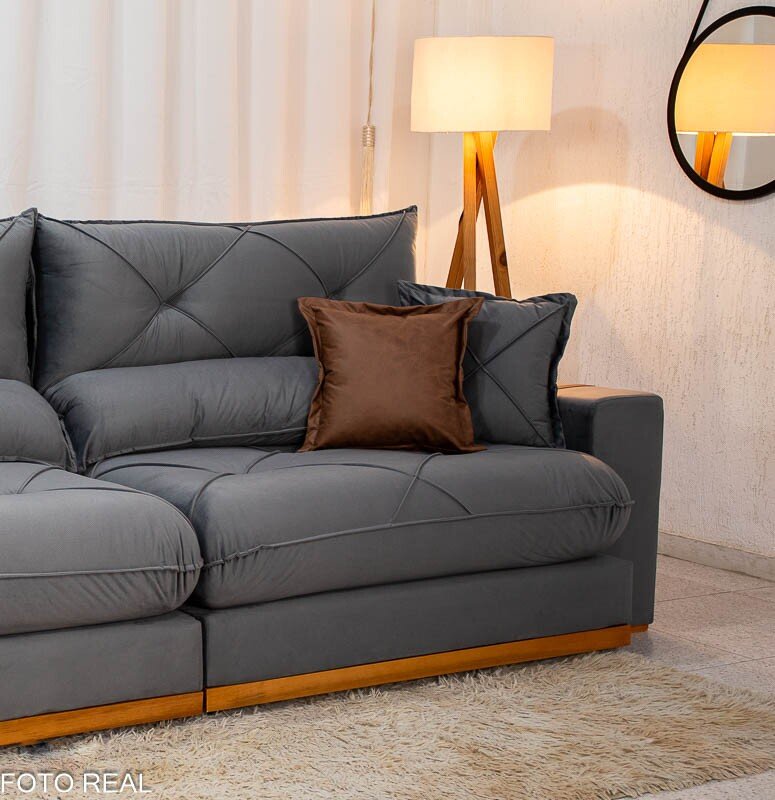 Sofá Retrátil Reclinável Gran Bello 2.90m Veludo Cinza 20 - Molas Ensacadas Pocket - Imagem 7