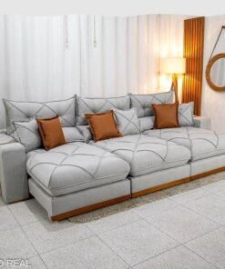 Sofá Retrátil Reclinável Gran Bello 3.20m Linho Cinza - Molas Ensacadas