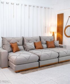 Sofá Retrátil Reclinável Gran Bello 3.20m Veludo Capuccino - Molas Ensacadas