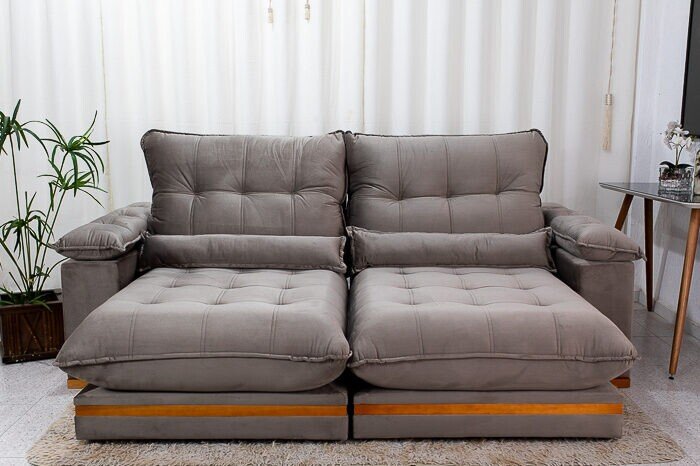 Sofá Retrátil Reclinável Ibis Veludo Cinza 813 Larg. 2.50m - D33 e Molas Ensacadas - Imagem 2