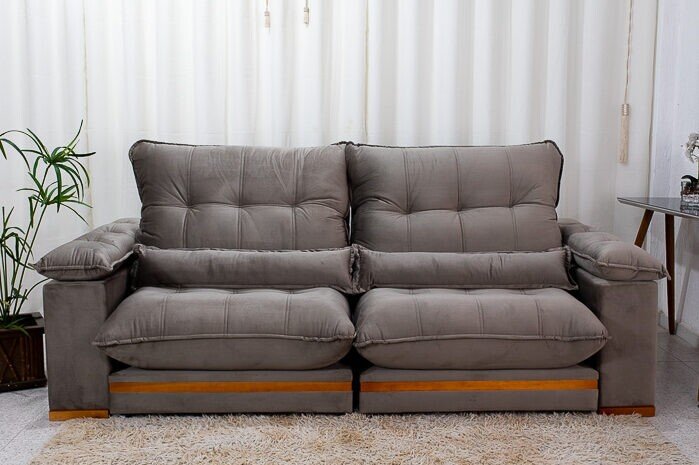 Sofá Retrátil Reclinável Ibis Veludo Cinza 813 Larg. 2.50m - D33 e Molas Ensacadas - Imagem 3