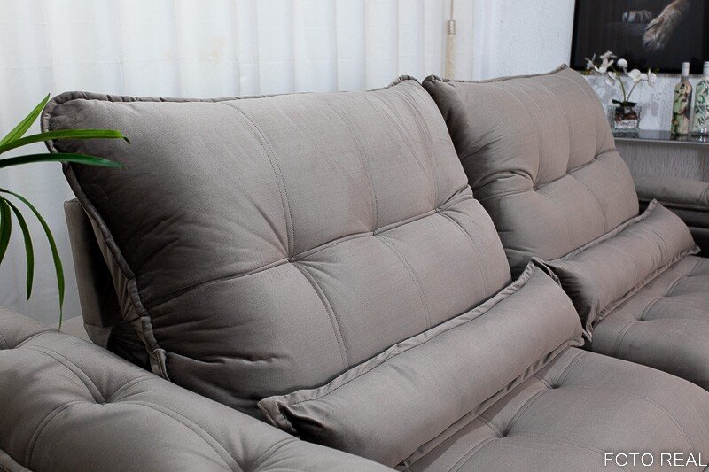 Sofá Retrátil Reclinável Ibis Veludo Cinza 813 Larg. 2.50m - D33 e Molas Ensacadas - Imagem 7