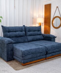 Sofá Retrátil Reclinável Itauna 2.30m Chenille Azul 575 D28 Soft - Molas Ensacadas