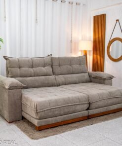 Sofá Retrátil Reclinável Itauna 2.30m Chenille Bege 574 D28 Soft - Molas Ensacadas