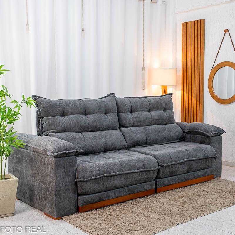 Sofá Retrátil Reclinável Itauna 2.50m Chenille Grafite 573 D28 Soft - Molas Ensacadas - Imagem 3