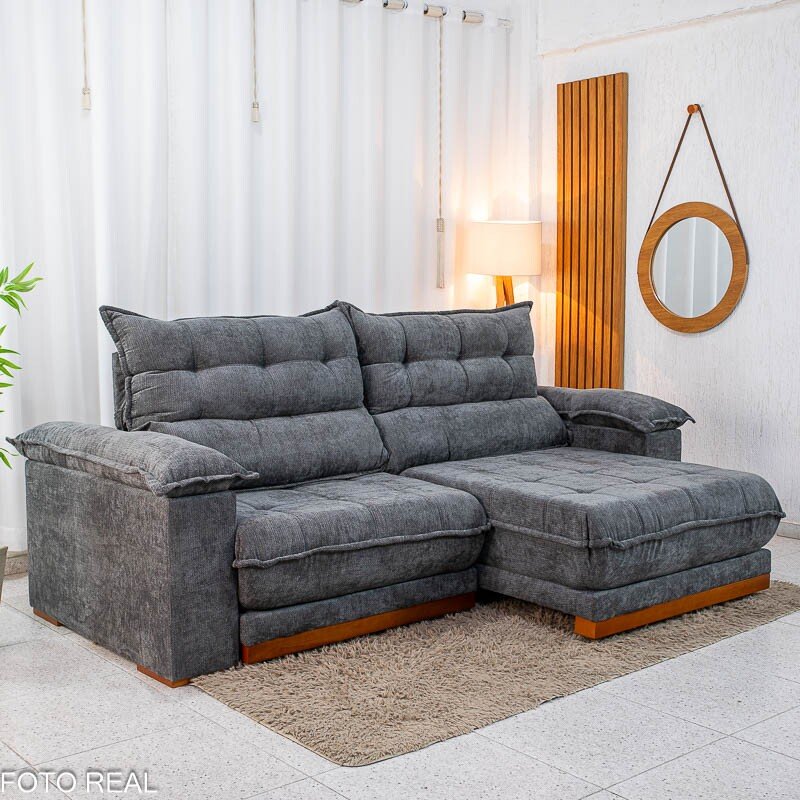 Sofá Retrátil Reclinável Itauna 2.50m Chenille Grafite 573 D28 Soft - Molas Ensacadas - Imagem 4