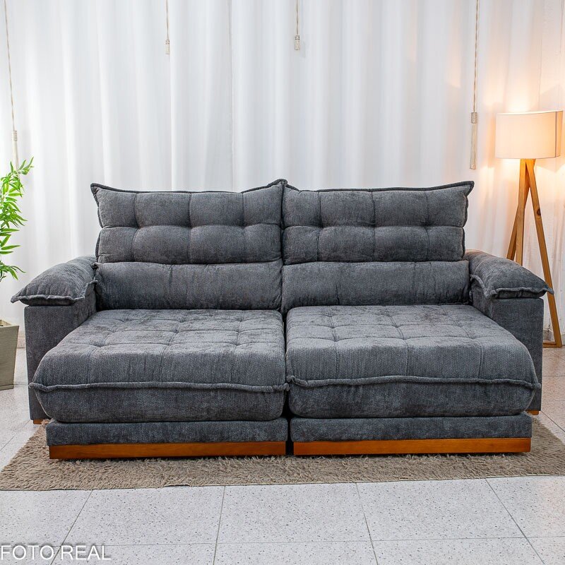 Sofá Retrátil Reclinável Itauna 2.50m Chenille Grafite 573 D28 Soft - Molas Ensacadas - Imagem 5