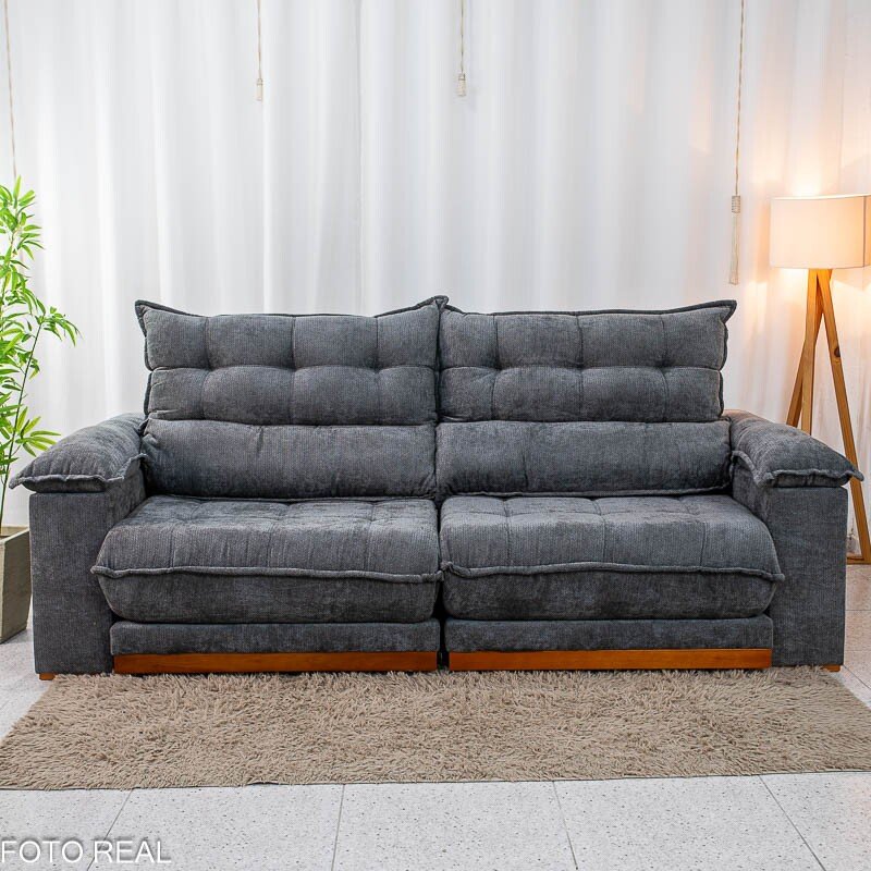 Sofá Retrátil Reclinável Itauna 2.50m Chenille Grafite 573 D28 Soft - Molas Ensacadas - Imagem 6